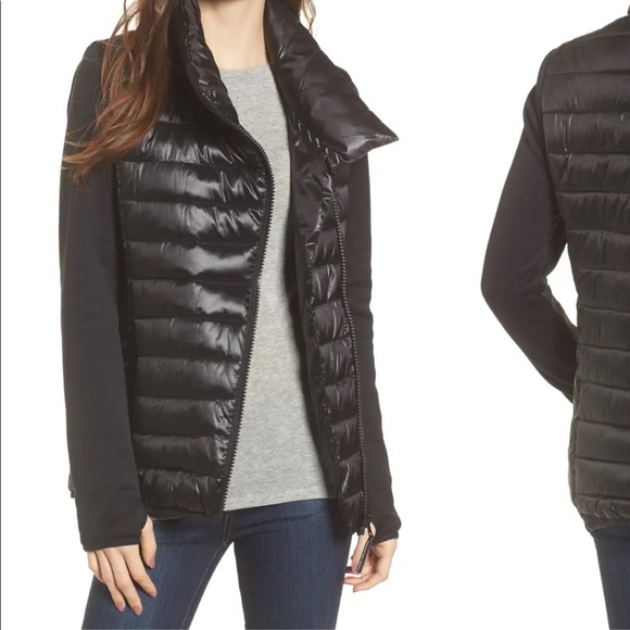 marc new york puffer jacket with knit sleeves